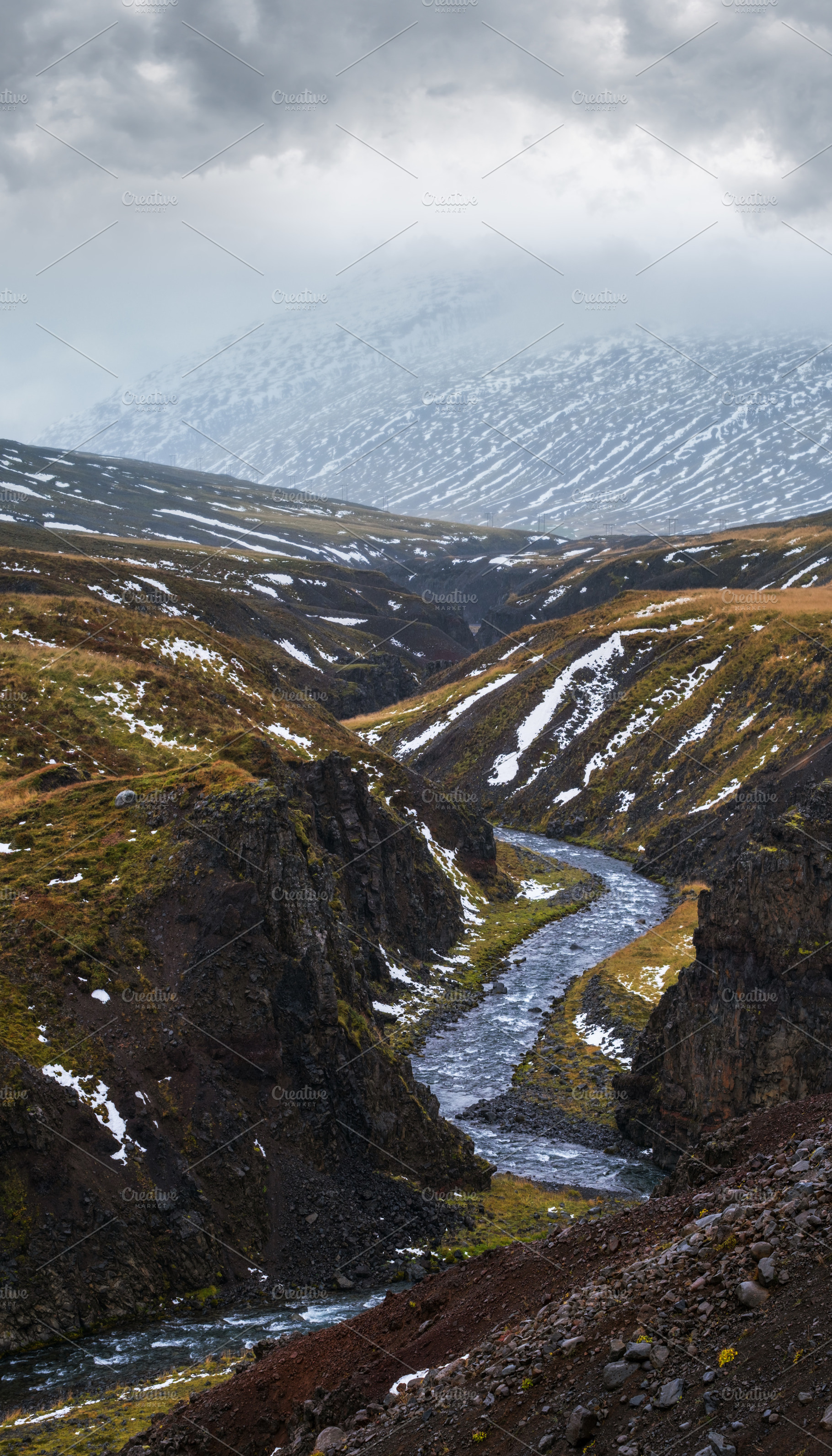 Autumn overcast day in the north of Iceland.           Small riv, a Nature Photo by YuriyB