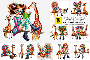 Colorful Hair Girl PNG Bundle, a Graphic by Clipart Bloom