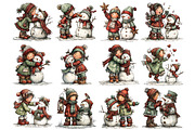 Christmas Girl & Snowman Clipart, an Illustration by Craft Nest (Thumbnail 6 of 10)
