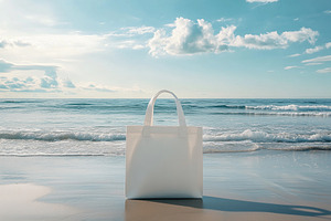 Blank tote bag mockup on a seascape, a Background Photo by MistyDay