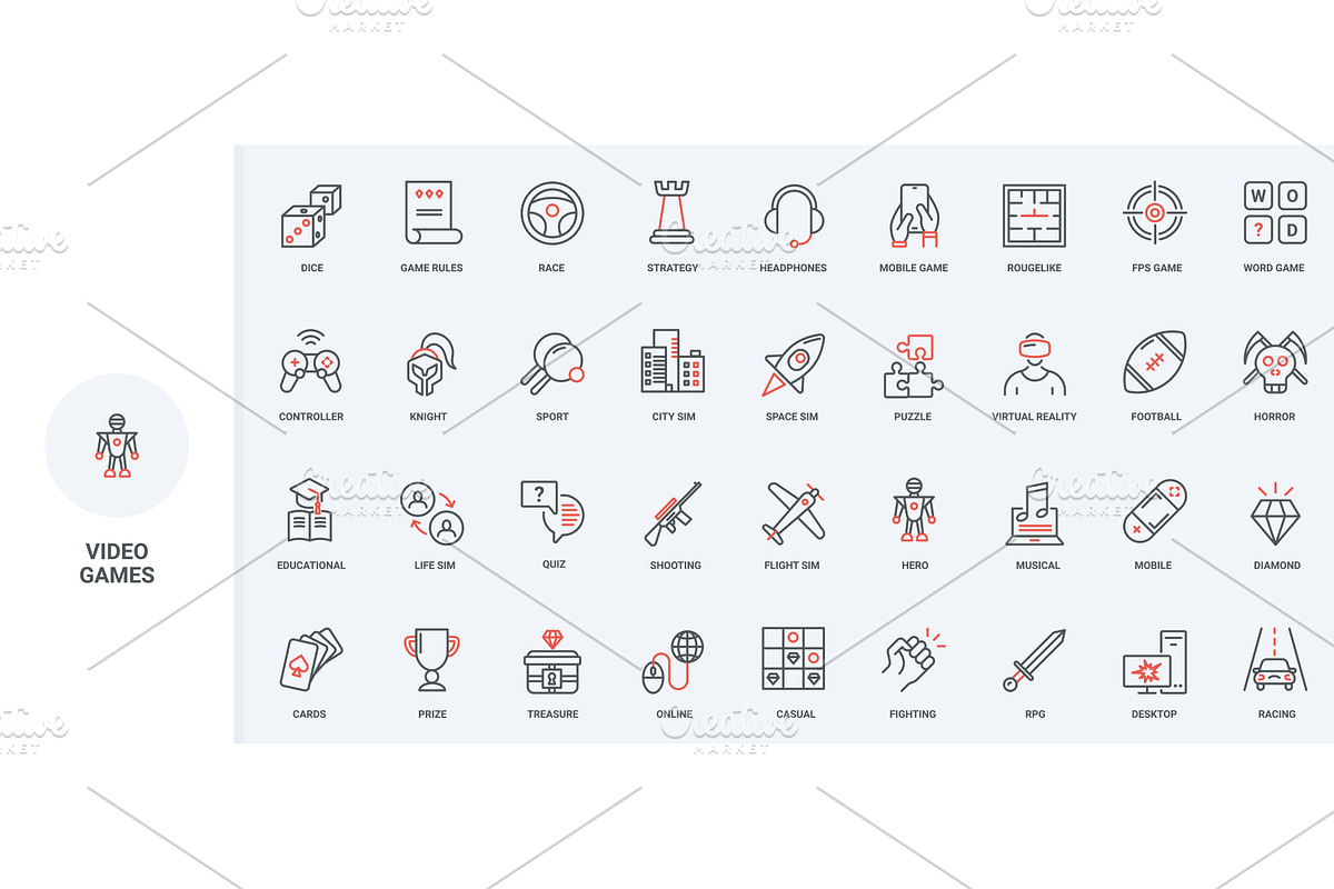 Computer & mobile game video icons, an Object Illustration by Lemberg Vector