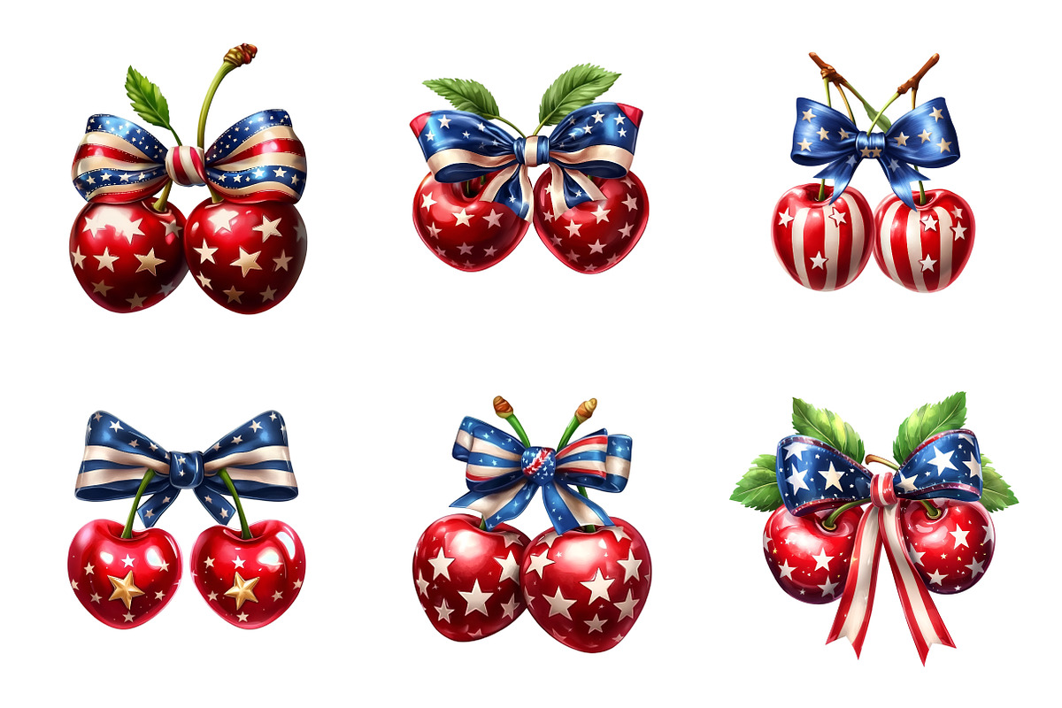 4th Of July Cherry Bow Clipart, an Illustration by SinaCreation (Photo 2 of 9)