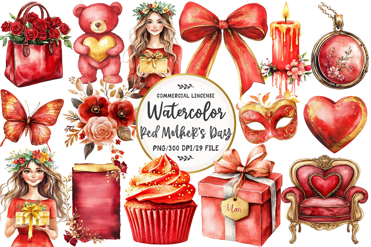 Red Mother's Day Sublimation Clipart, an Illustration by OK Design (Photo 1 of 5)