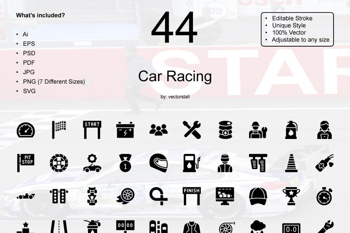 Car Racing, an Outline Icon by Vector Stall | Creative Market