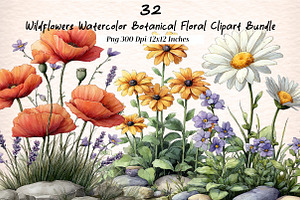 Wildflowers Watercolor Botanical Flo, an Illustration by Digital Artistic99