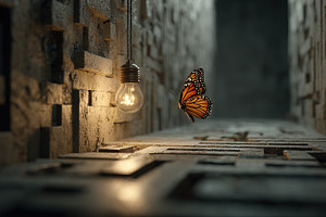 Butterfly and Hanging Light Bulb, a Business Photo by Ales Munt