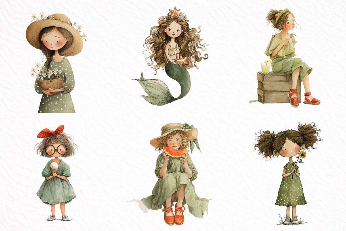 Watercolor Summer Girl Clipart, an Illustration by DreamArtGraphic (Photo 7 of 8)