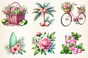 Pink and Green Summer Clipart, an Illustration by DreamArtGraphic (Thumbnail 3 of 4)