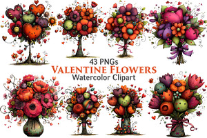 Valentine's Flowers Clipart, an Illustration by Pixels.Craft