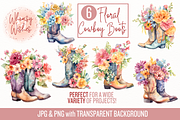 Floral Cowboy Boots Watercolor, a Decorative Illustration by Whimsy & Wishes (Thumbnail 1 of 7)