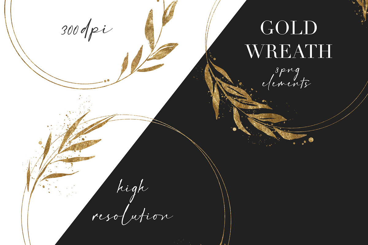 Gold Wreaths Clipart Floral PNG, a Decorative Illustration by LuiDesignStudio (Photo 4 of 5)
