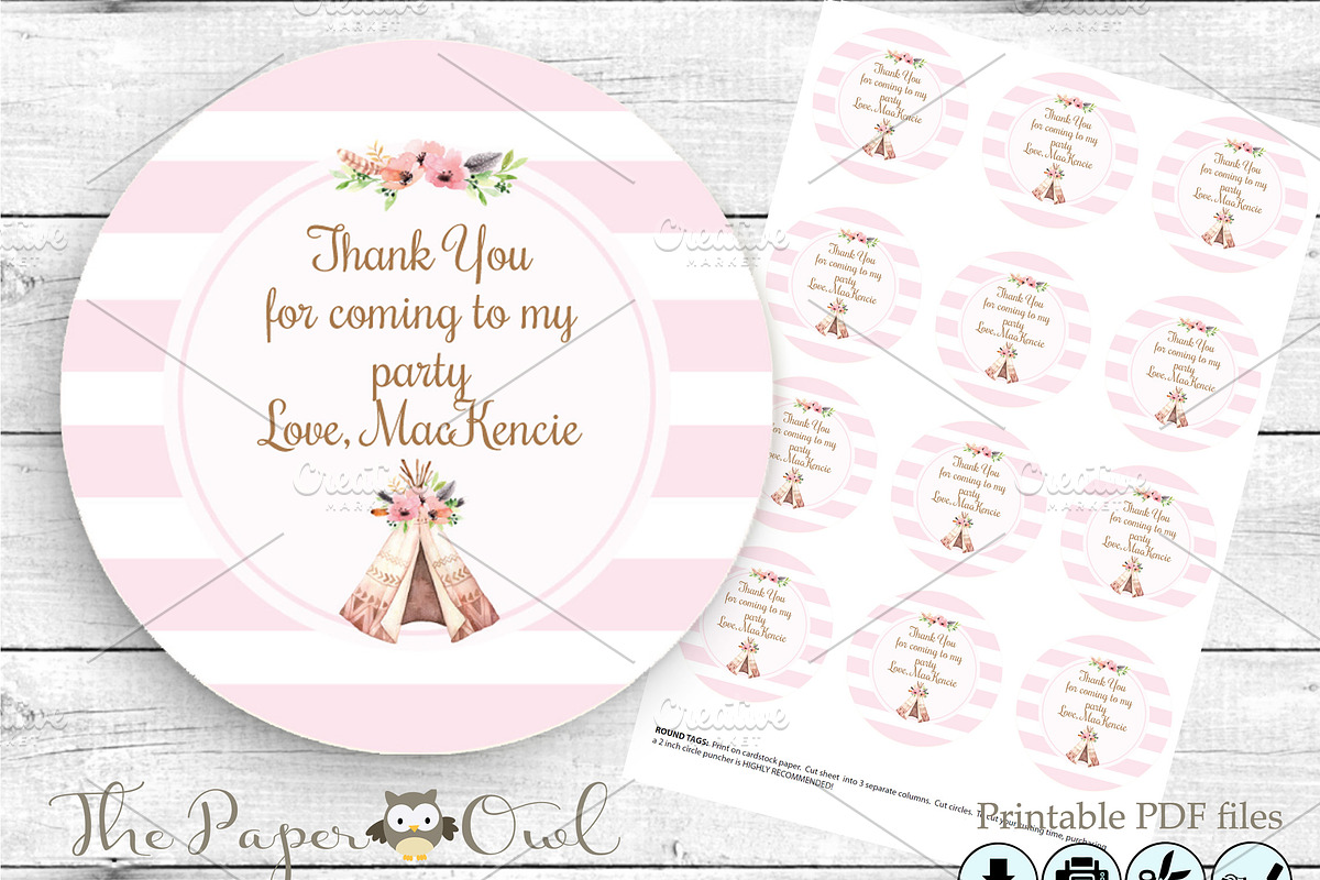 Teepee thank you 2'inch favor tags, a Templates & Theme by ThePaperOwl (Photo 2 of 2)