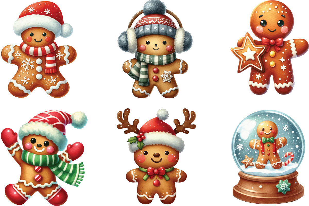 Cute Christmas Gingerbread Clipart, an Illustration by CraftArtStudio (Photo 3 of 6)