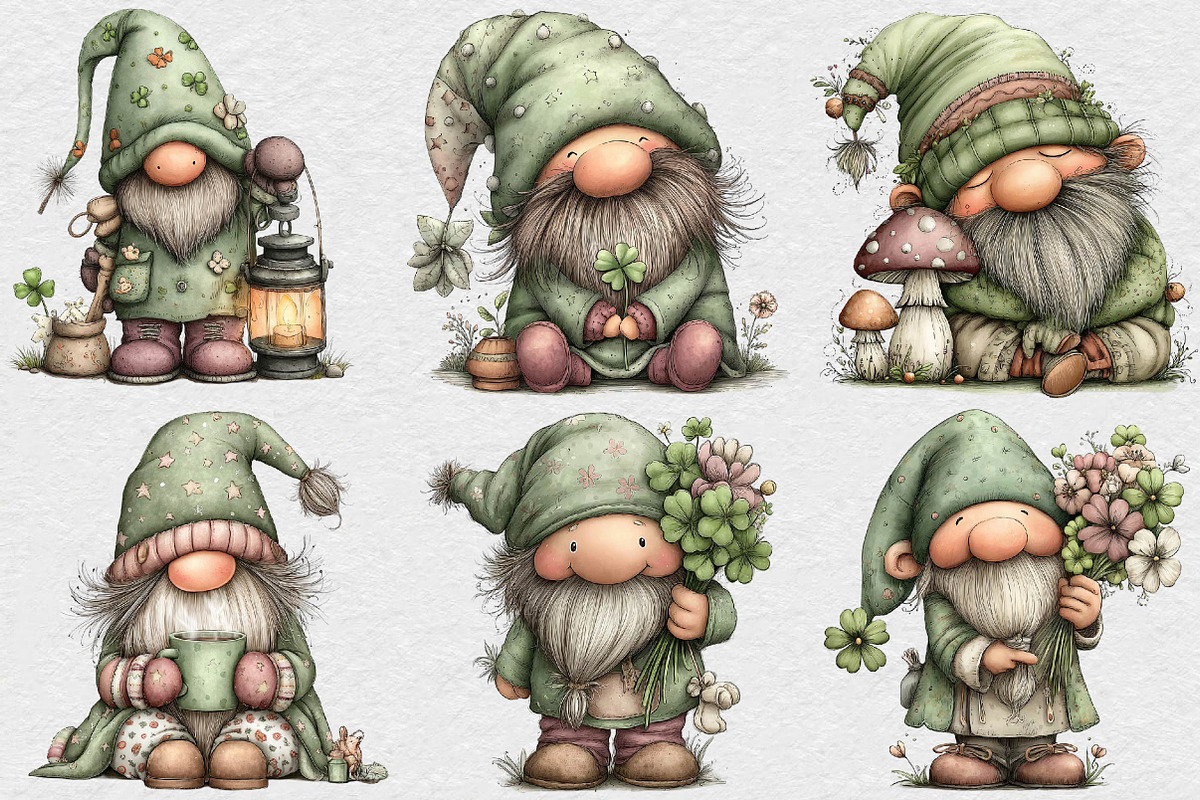 Whimsical St Patrick’s Gnome Clipart, an Illustration by DreamCafeArt (Photo 5 of 6)