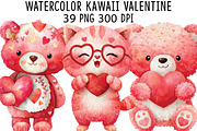 Watercolor Kawaii Valentine Clipart, an Illustration by CraftArtStudio (Thumbnail 1 of 6)