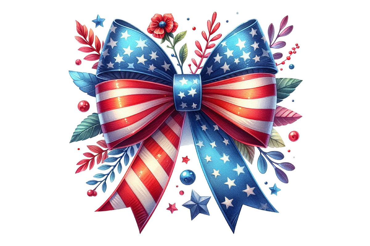 Watercolor Patriotic Bow 4th July US, a Graphic by Designking (Photo 2 of 3)