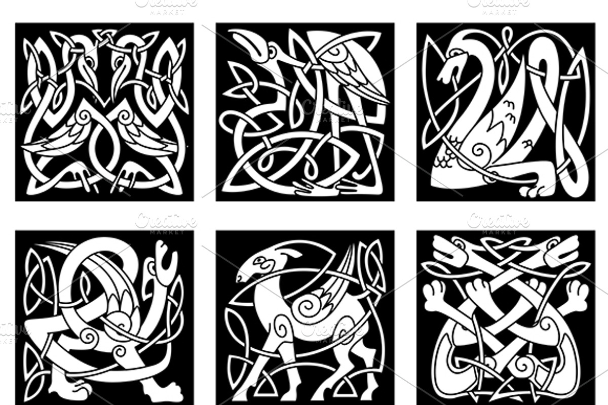 Celtic style animals on black