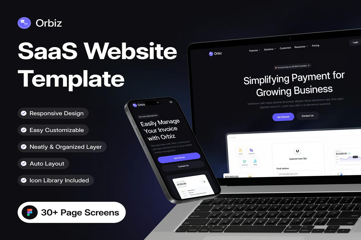Orbiz SaaS Website Template UI Kit, an UI Kit Template by Creative Perspective (Photo 1 of 7)