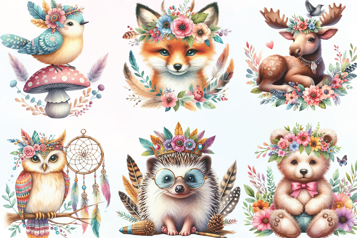 Boho Woodland Creatures Animals, an Illustration by CraftArtStudio (Photo 2 of 6)