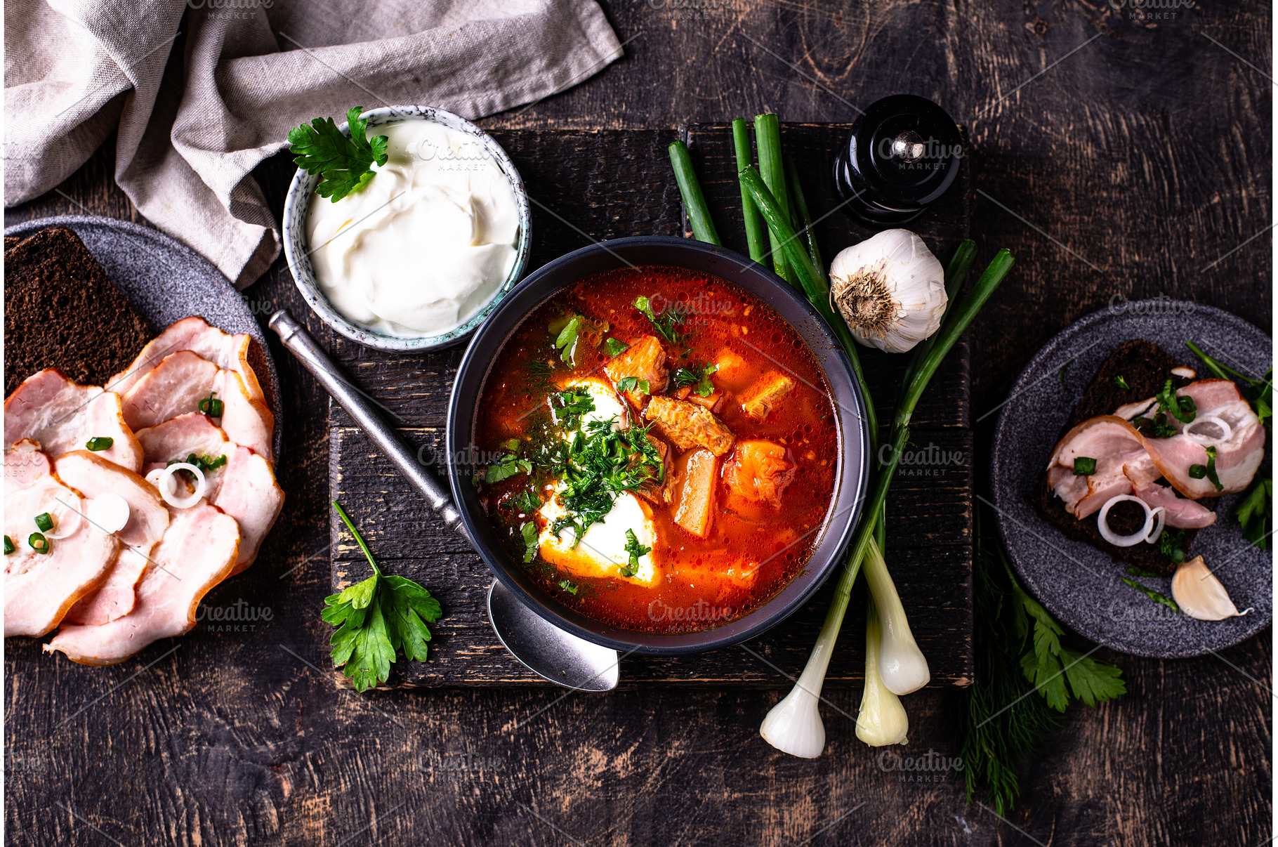 Traditional Ukrainian borsch with, a Food & Drink Photo by Yulia Furman