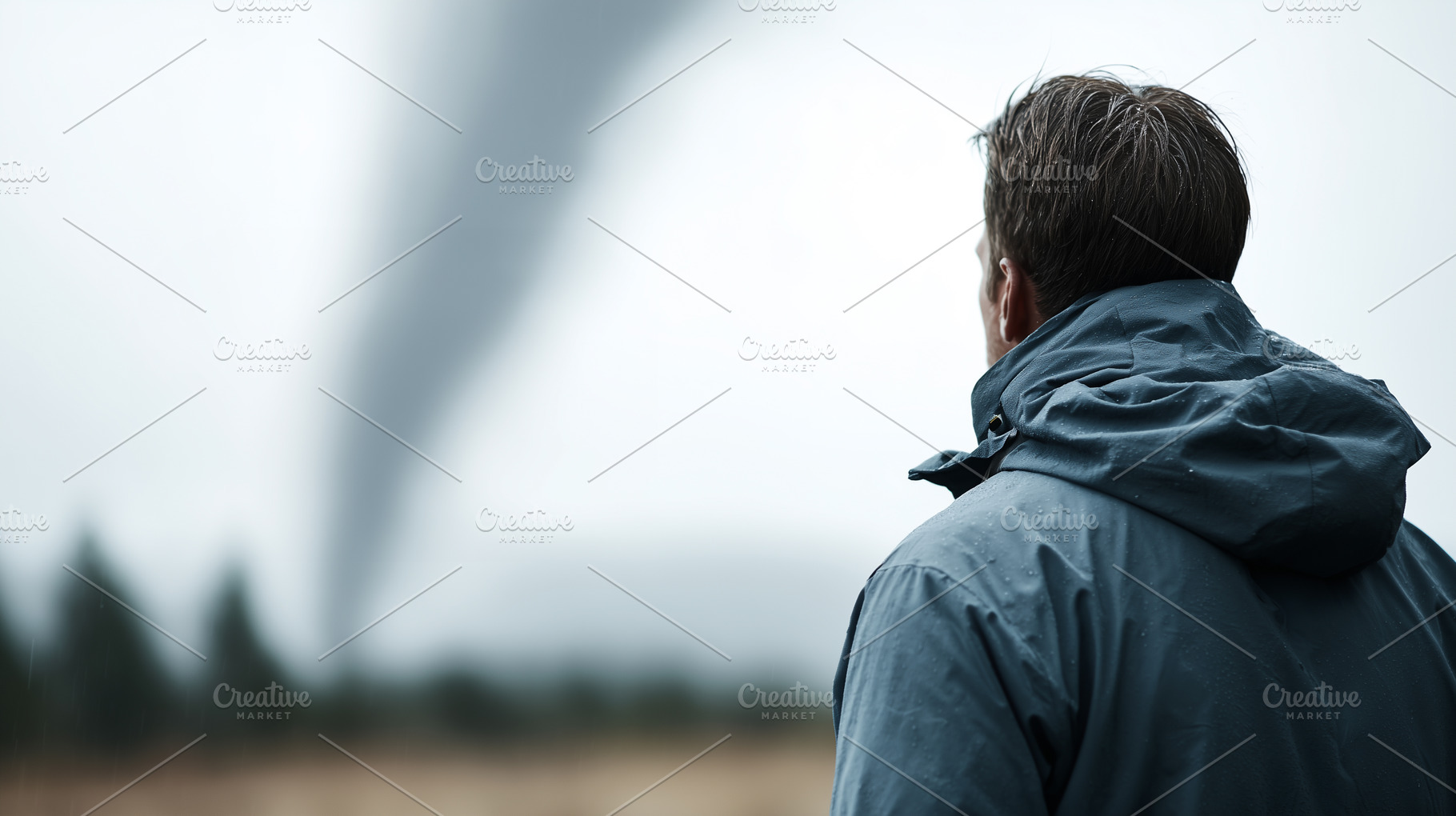 Rear view on a man in rain jacket, a Nature Photo by MistyDay