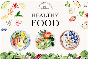 HEALTHY FOOD. Watercolor clipart