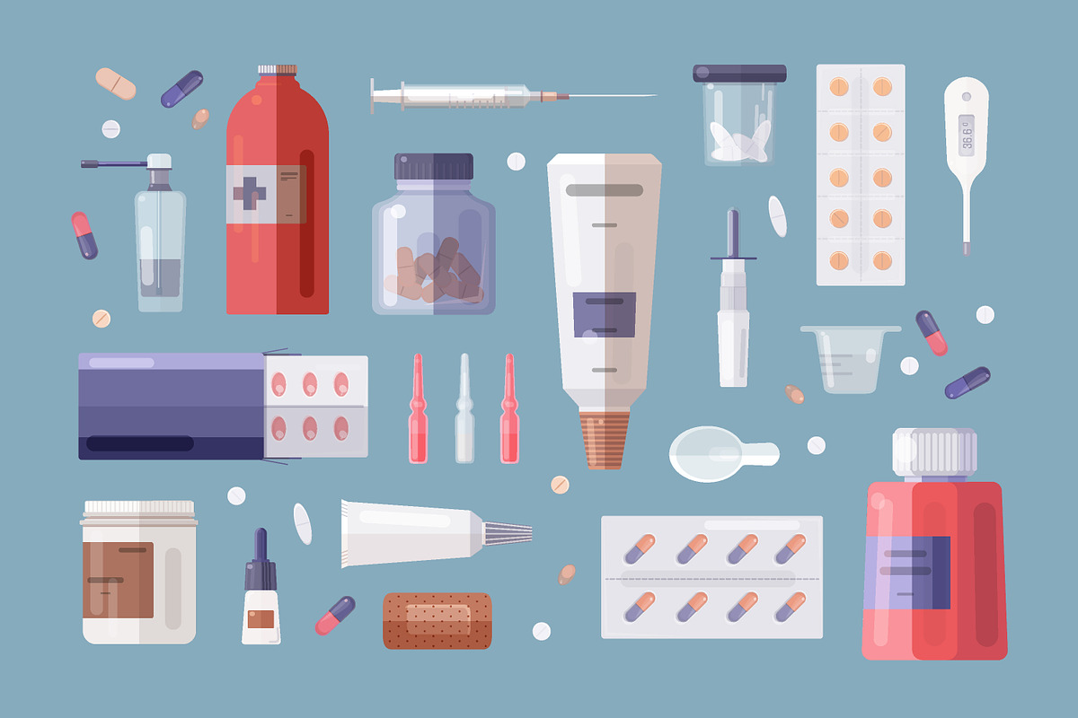 Medicine set + seamless pattern, a Healthcare Illustration by Good Studio (Photo 3 of 14)