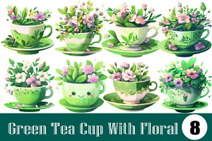 Green Tea Cup With Floral, an Illustration by Wow Magic