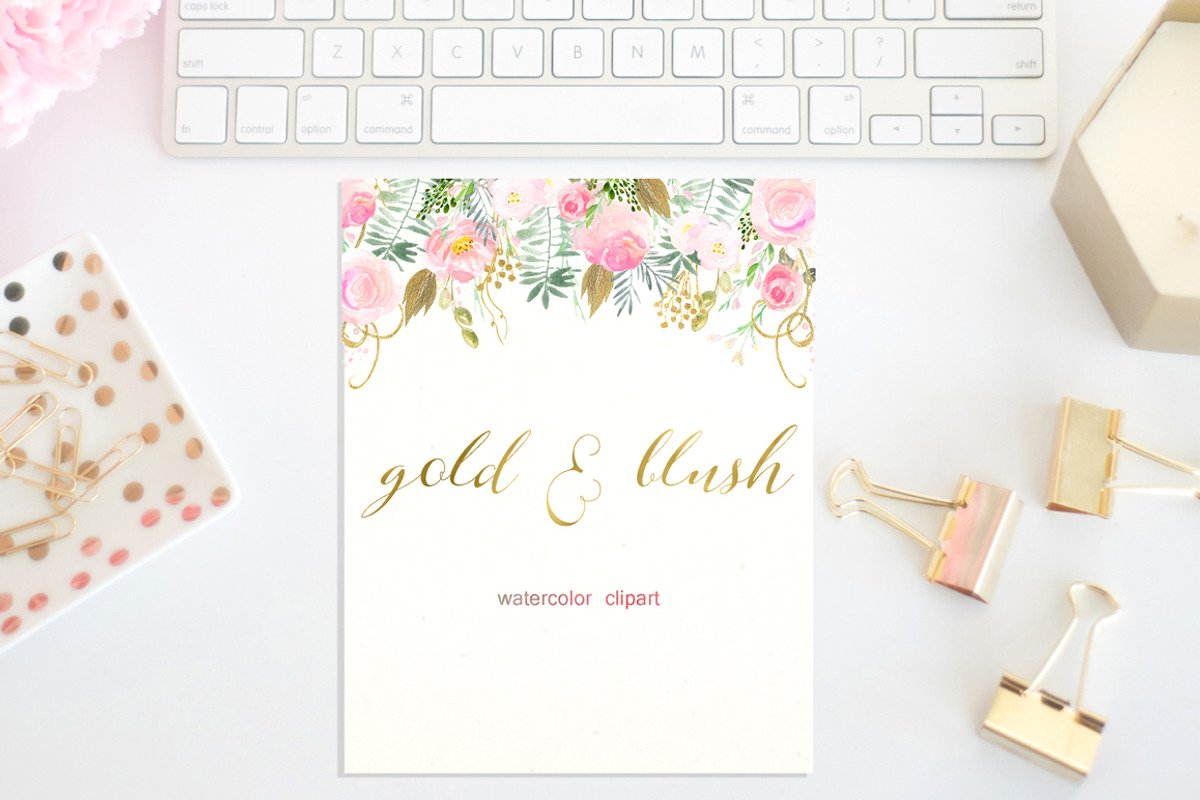 Gold & blush watercolor flowers, an Illustration by LABFcreations (Photo 6 of 6)