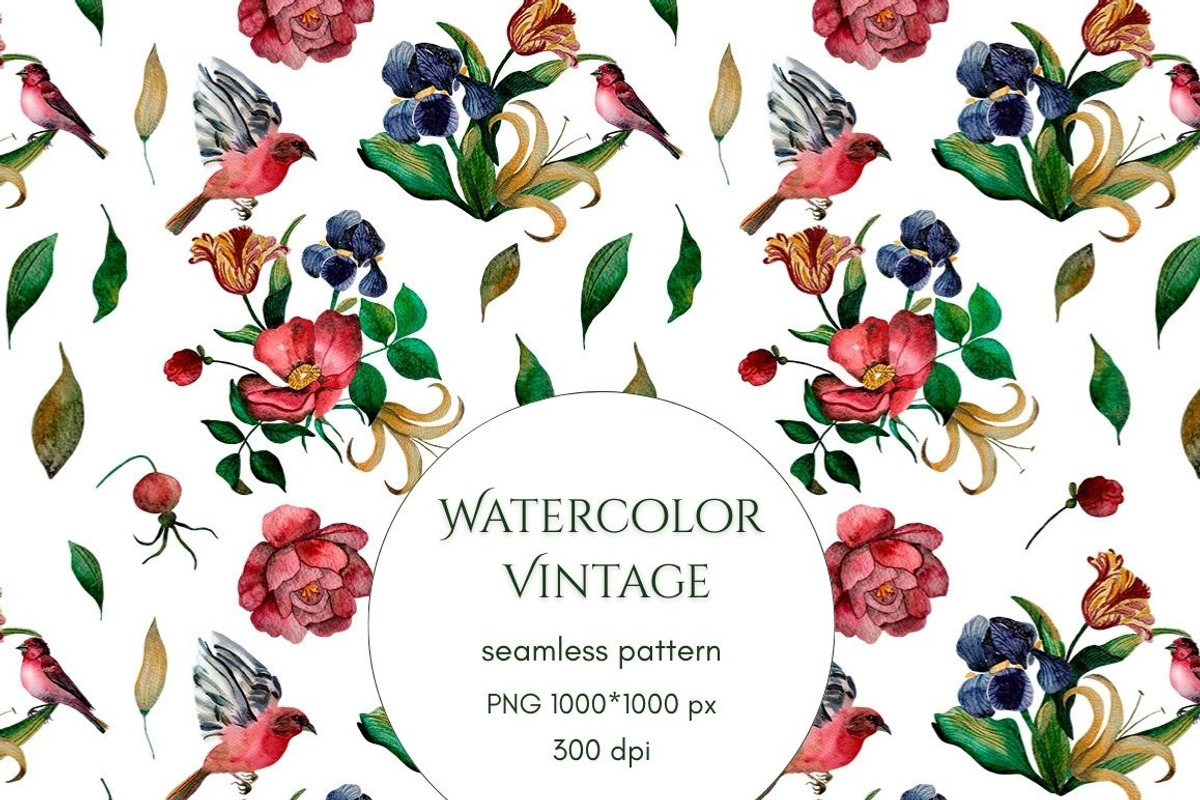 Watercolor Floral Seamless Pattern, a Pattern Graphic by Kate Creative Studio (Photo 1 of 3)