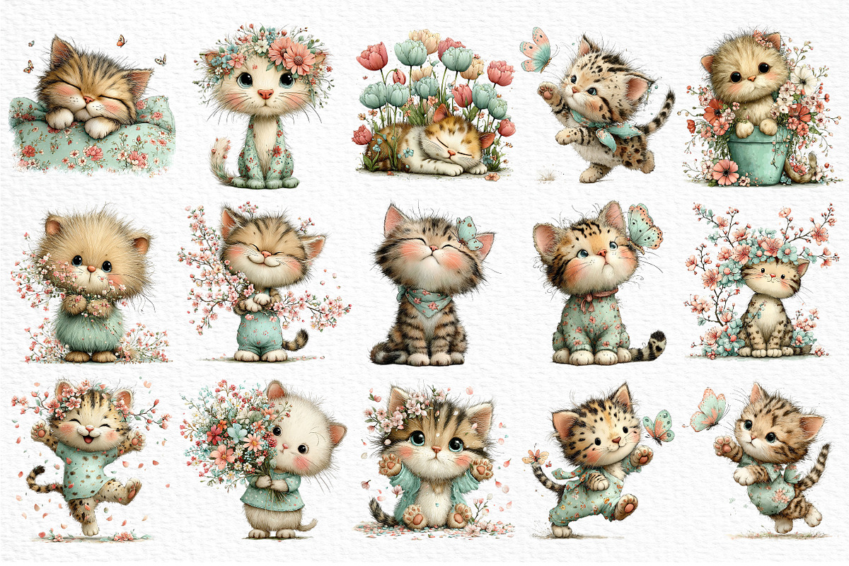 Whimsical Spring Cat Clipart Png, an Illustration by Craft Nest (Photo 6 of 12)