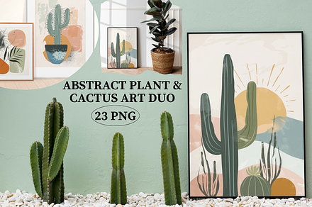 Abstract Plant & Cactus Art Duo