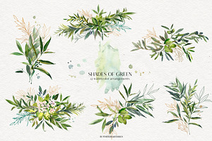 Shades Of Green Watercolor Clipart