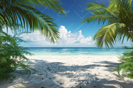 A tranquil tropical beach features s, a Photo by Tanuart