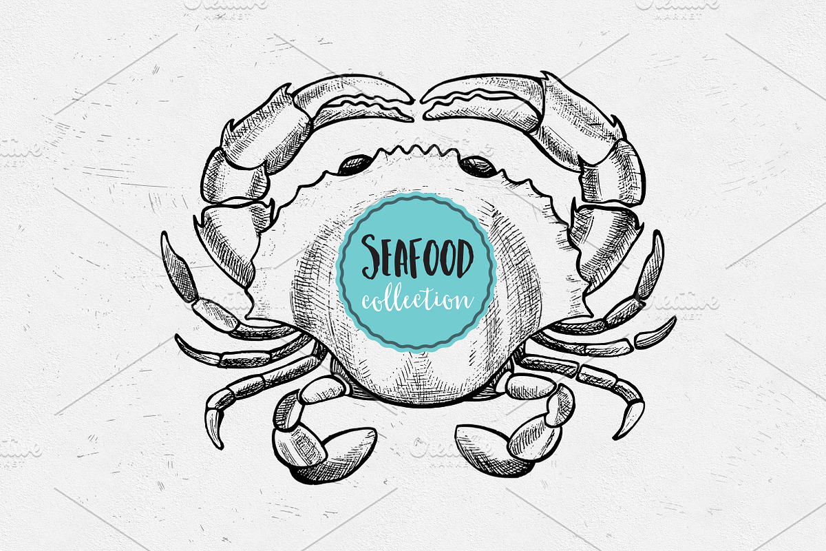 Seafood doodle 21 elements, a Food Illustration by BarcelonaShop (Photo 3 of 3)