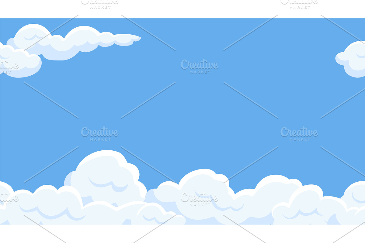 Clouds in blue sky seamless banner, an Illustration by Valerie Bodnar