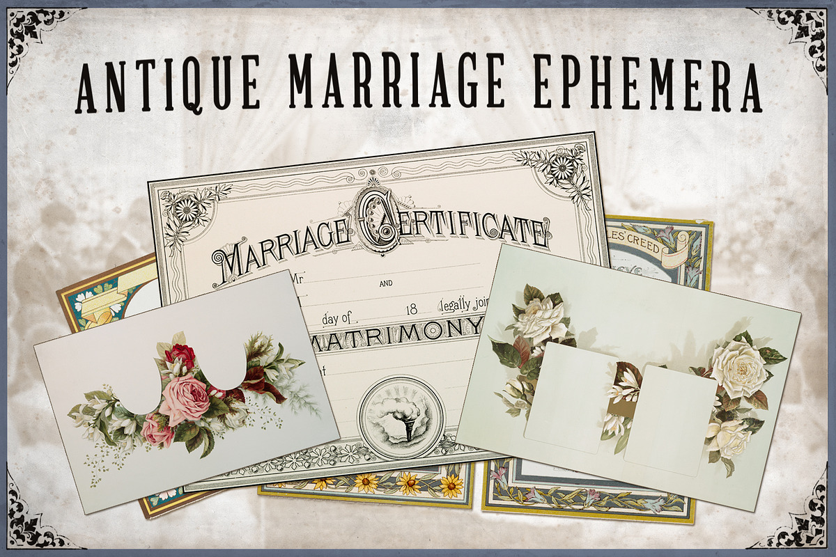 Antique Marriage Ephemera, a Texture Graphic by Blue Line Design (Photo 1 of 11)