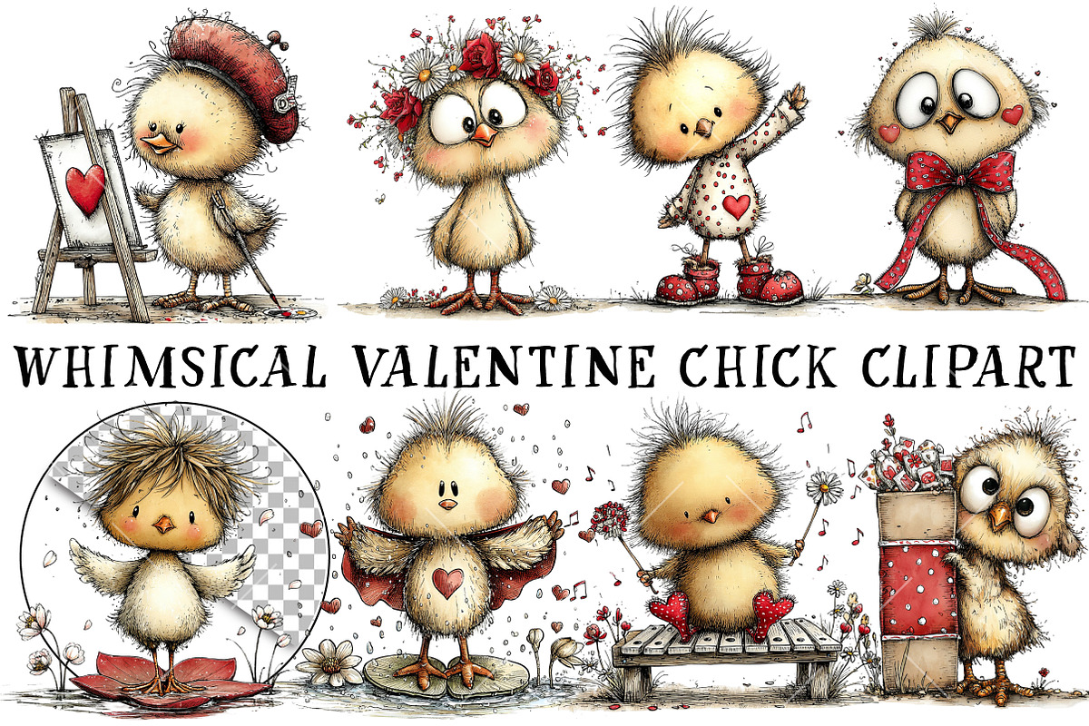 Whimsical Valentine Chick Clipart, an Illustration by OK Design (Photo 2 of 6)