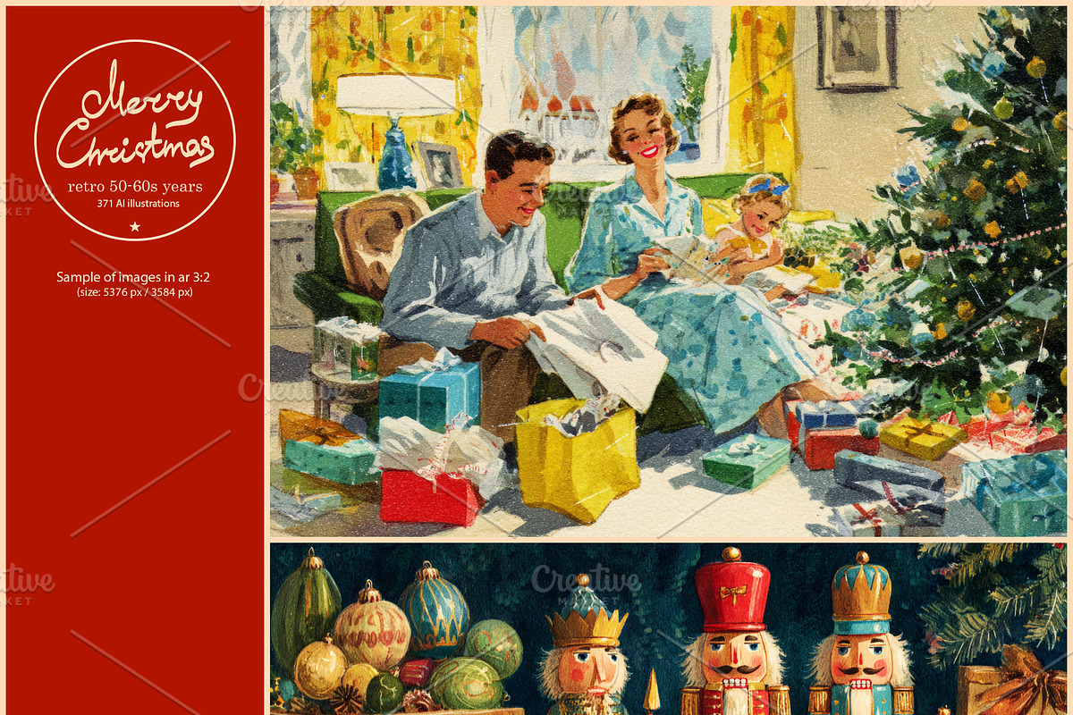 Retro Christmas illustrations, a Seasonal Illustration by Pundateam (Photo 3 of 7)