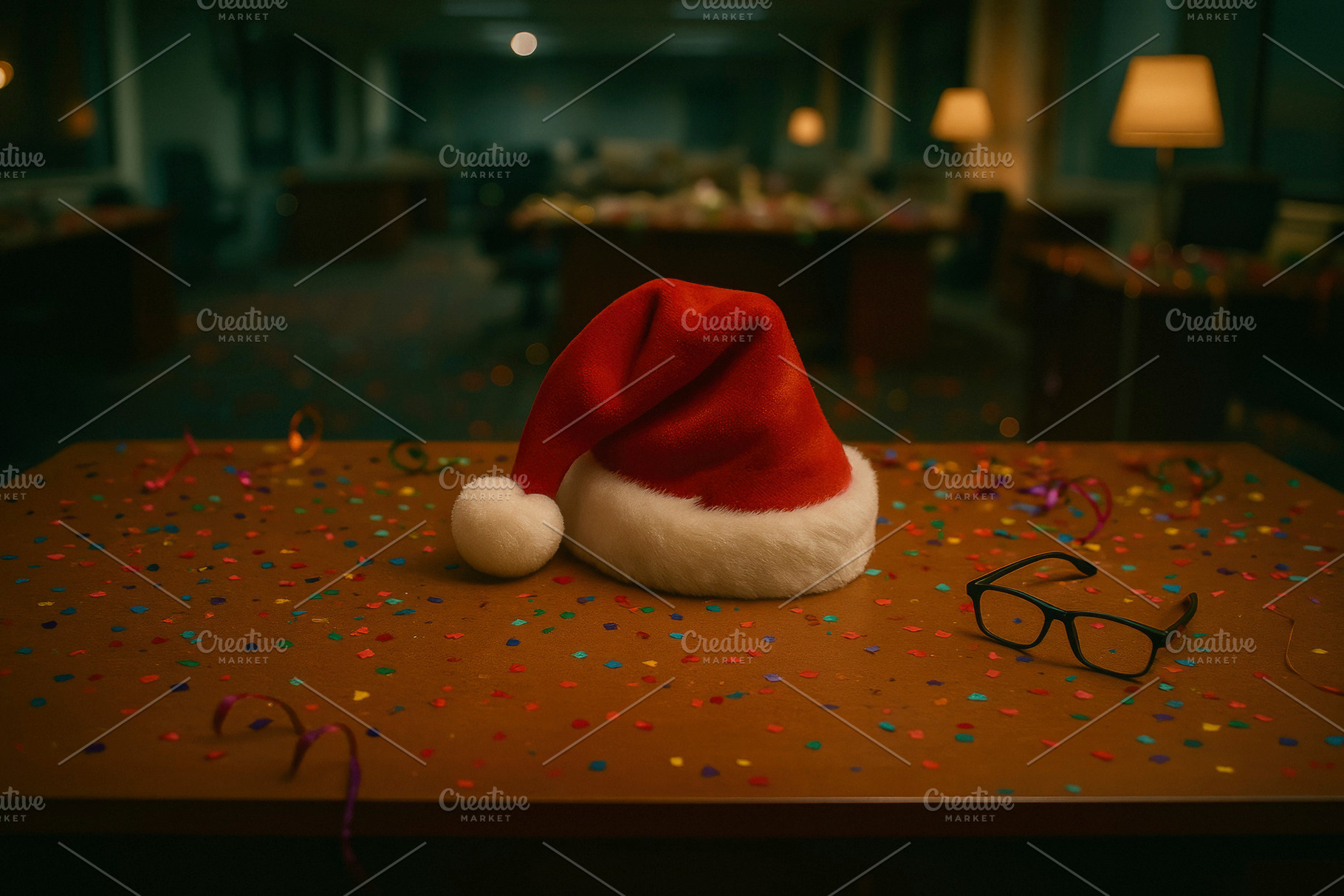 santa hat on office desk, generative AI, a Photo by Nito