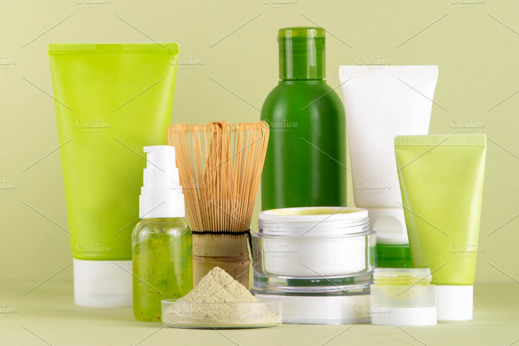 Matcha Skincare Cosmetics Background, a Beauty & Fashion Photo by Rimma