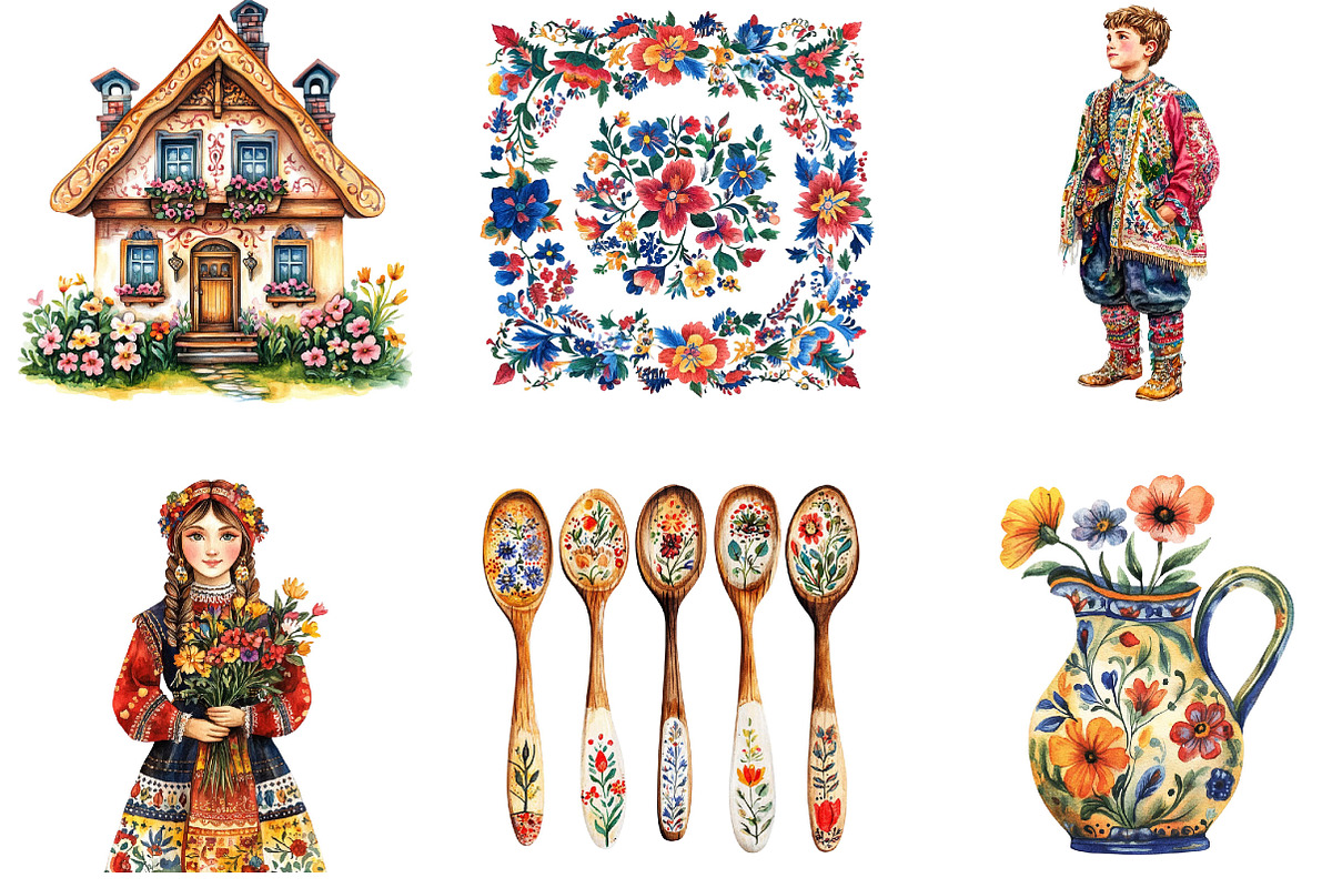 Watercolor Slavic Folk Clipart, an Illustration by Designking (Photo 3 of 5)
