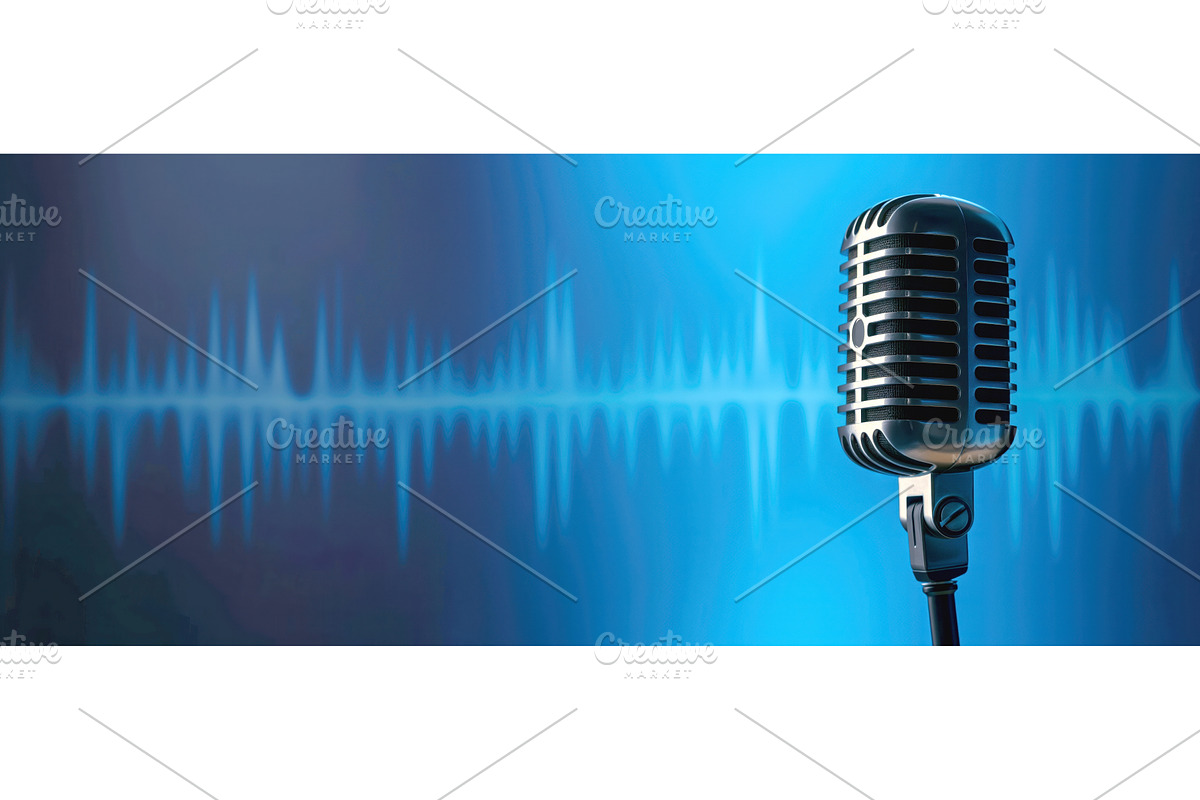 Vintage microphone with blue, an Illustration by Sergey Kotenev