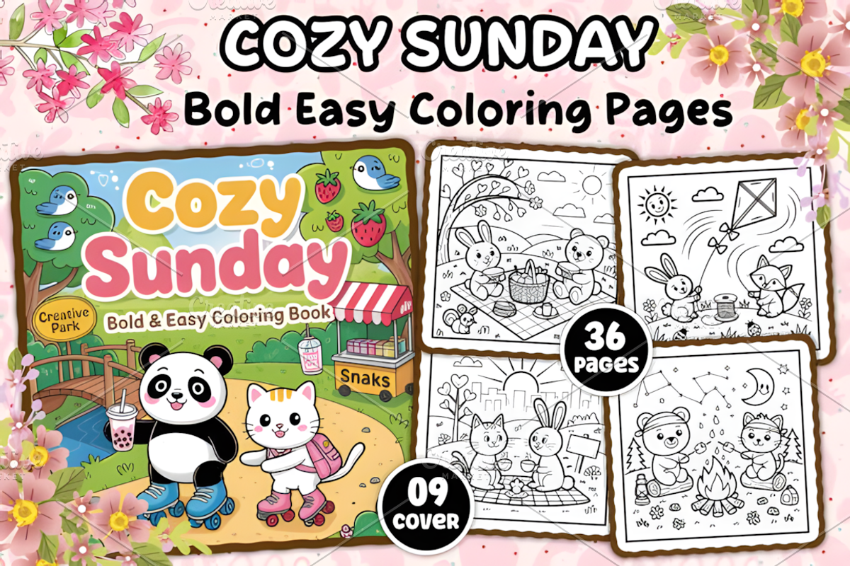 Cozy Sunday Bold & Easy Coloring, a Decorative Illustration by Ink Gallery (Photo 1 of 4)