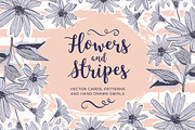 Flowers & stripes - Cards & Patterns, a Decorative Illustration by ClipartMuchLove (Thumbnail 1 of 13)