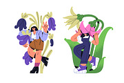 Tiny women with big flowers set, a Person Illustration by PaperTrident (Thumbnail 3 of 5)