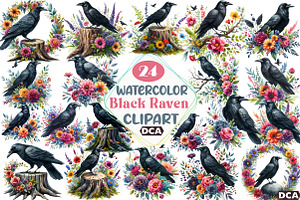 Watercolor Black Raven Clipart, an Illustration by DreamCafeArt