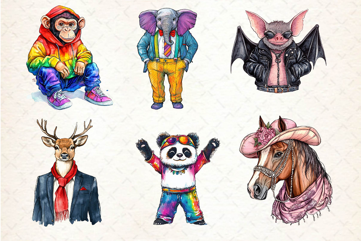 Funky Dressed-Up Animals Clipart, an Illustration by Dream Creation (Photo 4 of 6)