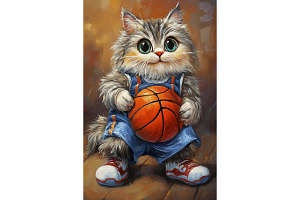 Sporty Siberian Cat Basketball Art, an Animal Illustration by Art Paradise Studios