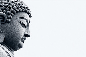 Head of buddha statue on white, a Holiday Photo by MistyDay